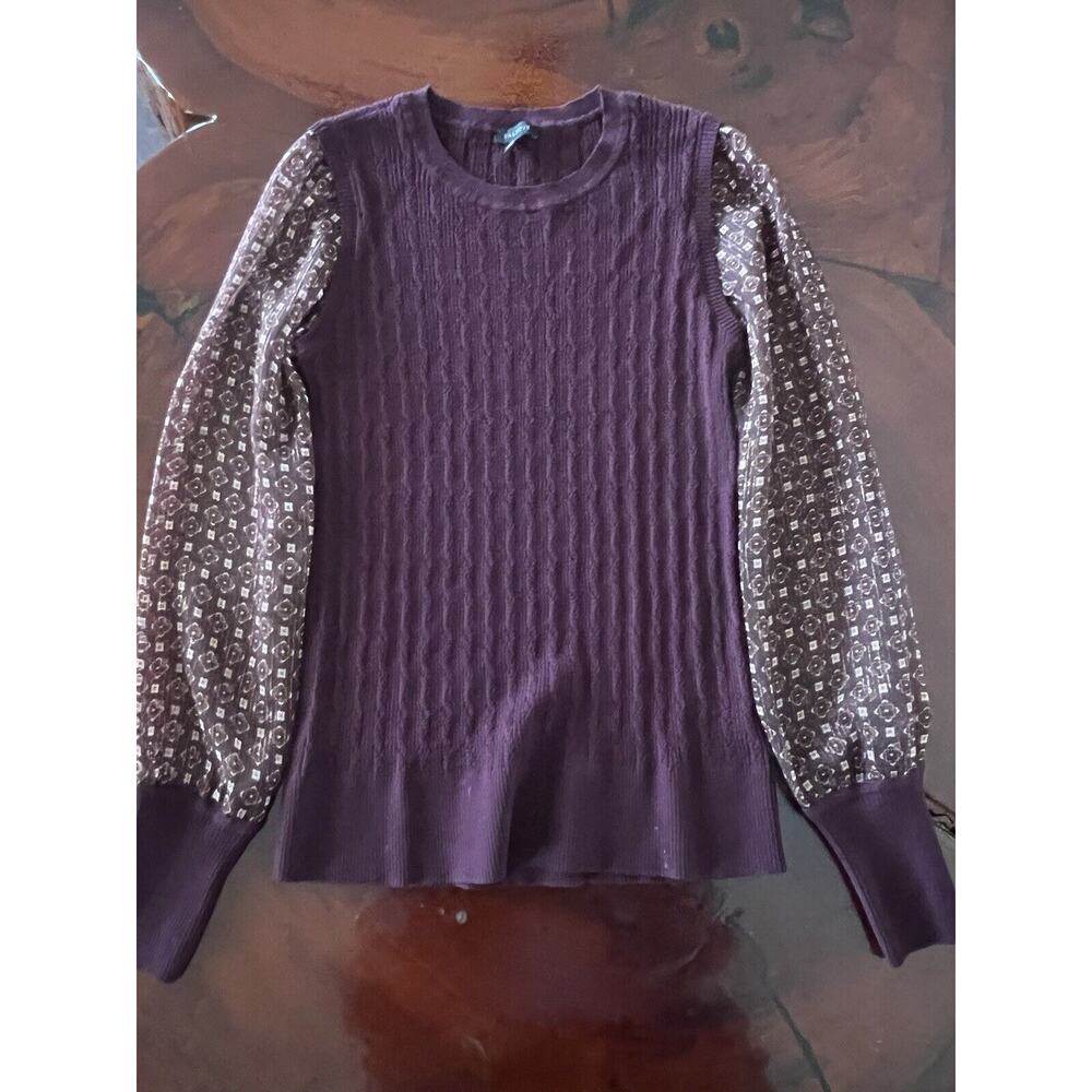 Talbots xs Brown Crewneck With See Through Sleeves